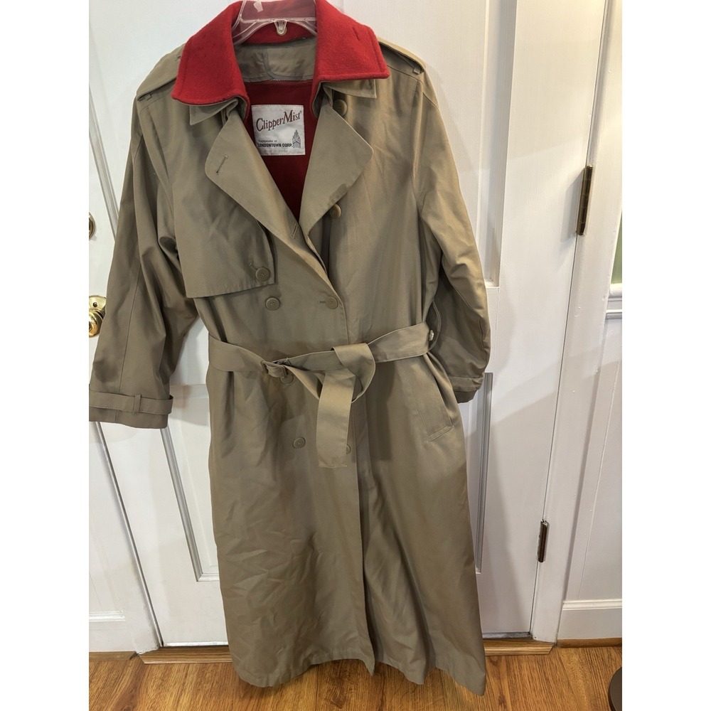 Vintage Clipper Most Trench Coat Zip Out Wool Red‎ Lining Size 12 Regular
